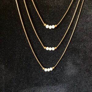Signed Monet 3 Strand White Bead Necklace with Matching Button Clip On Earrings
